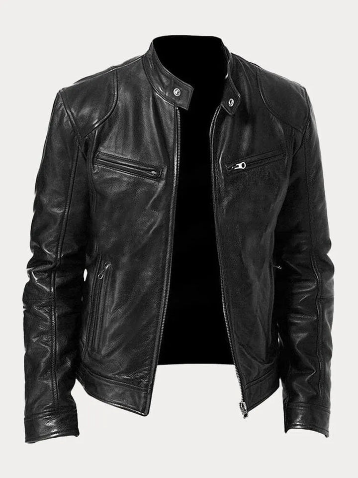 Herren Schwarze Leder Bikerjacke Premium Moto Stil – Slim Fit Jacke