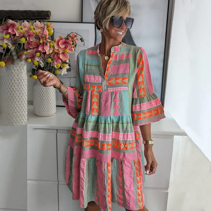 Damen Mehrfarbiges Baumwoll Sommerkleid
