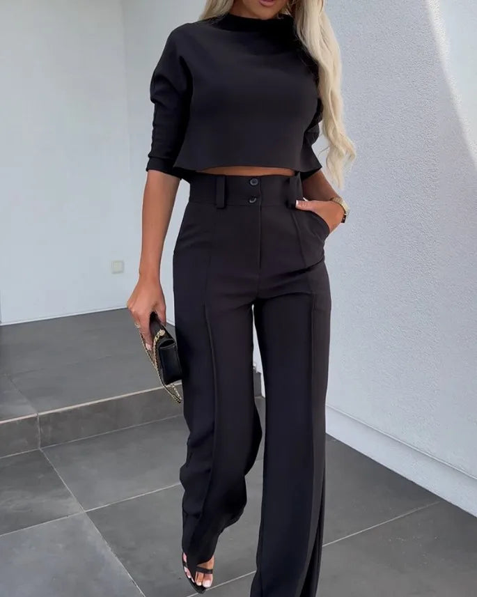 Damen Kurzes Oberteil Und Hosen Set