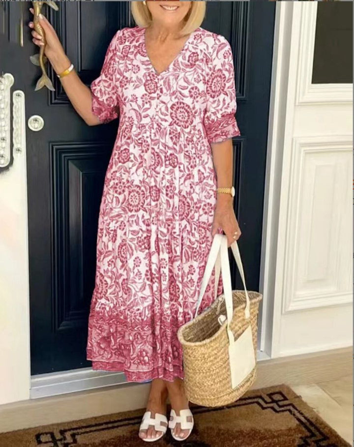 Damen Kleid Mit Blumenmuster Im Boho