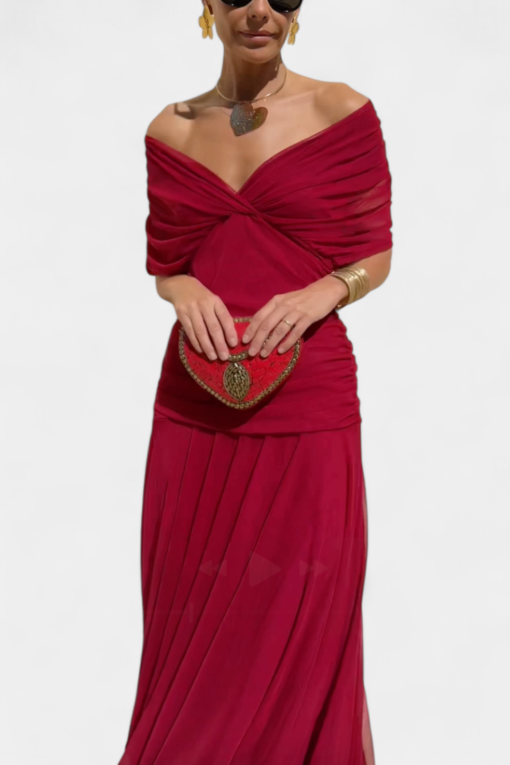Damen Off-Shoulder Rüschen Mesh Kleid – Elegantes Figurbetontes Cocktailkleid