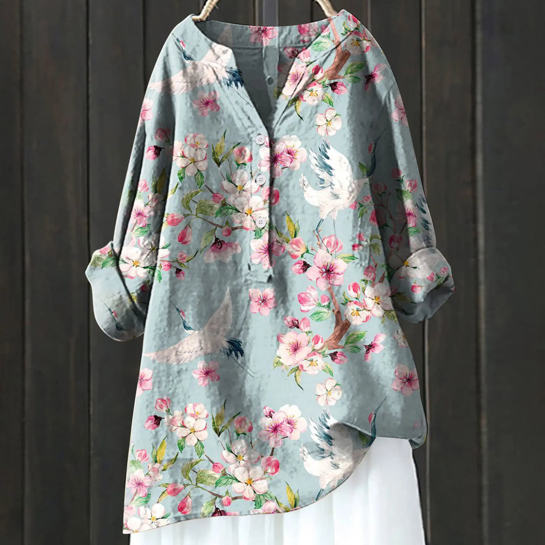 Damen Florale Lange Bluse