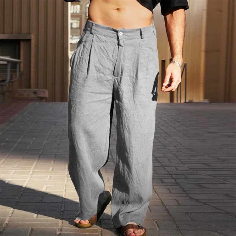 Herren Leichte Weite Hose Aus Leinen