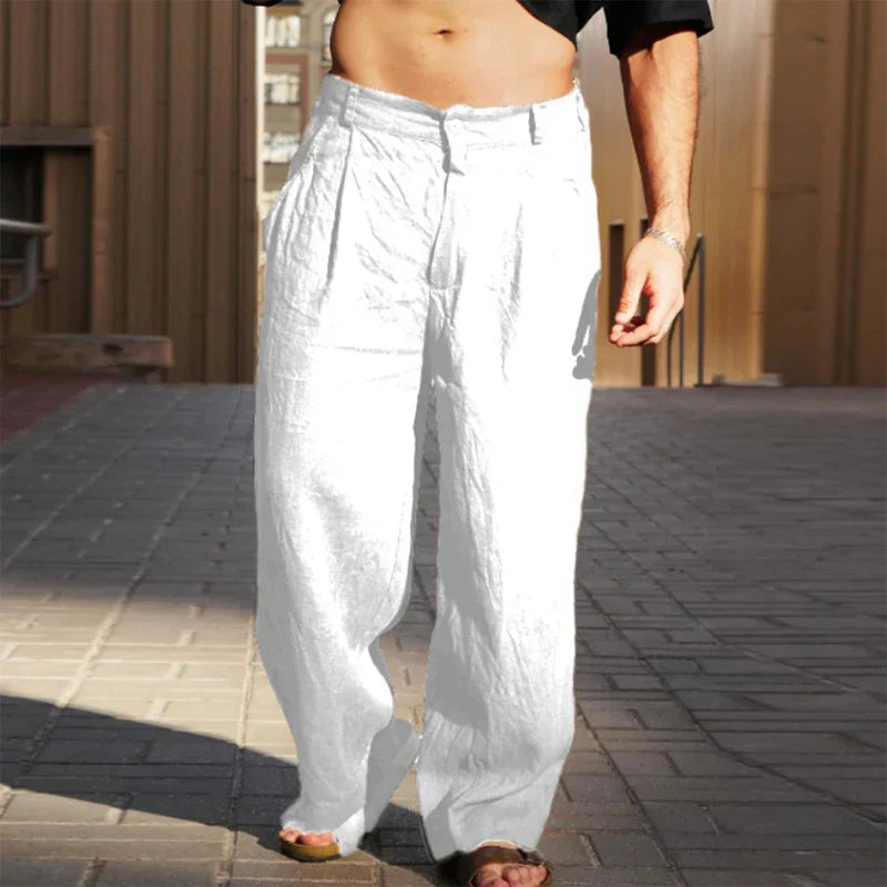 Herren Leichte Weite Hose Aus Leinen
