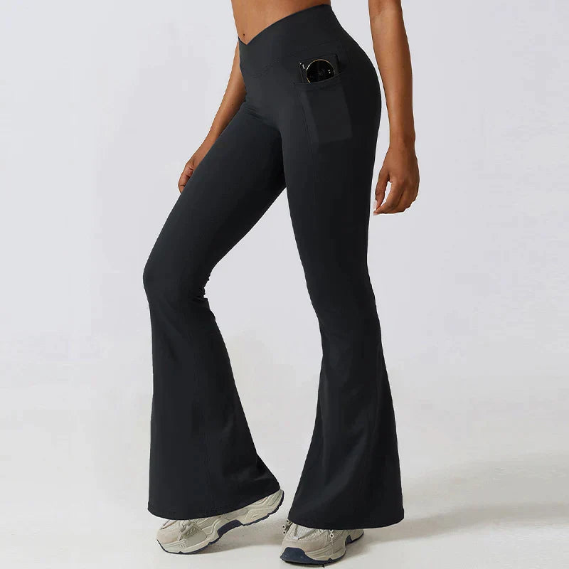 Damen High-Waist Flare Leggings – Weite Yoga Fitnesshose