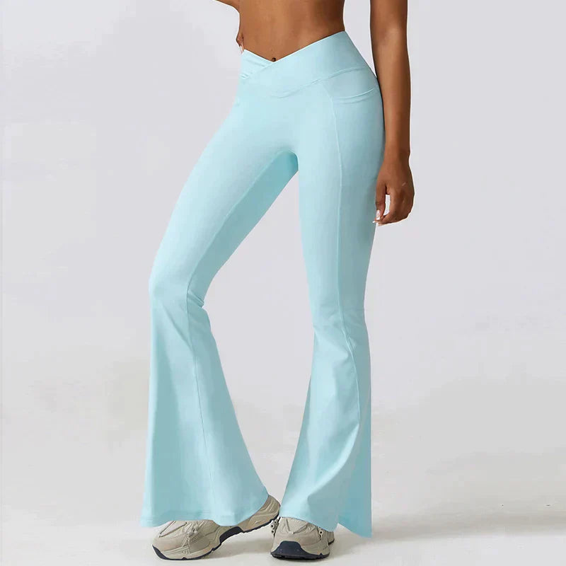 Damen High-Waist Flare Leggings – Weite Yoga Fitnesshose