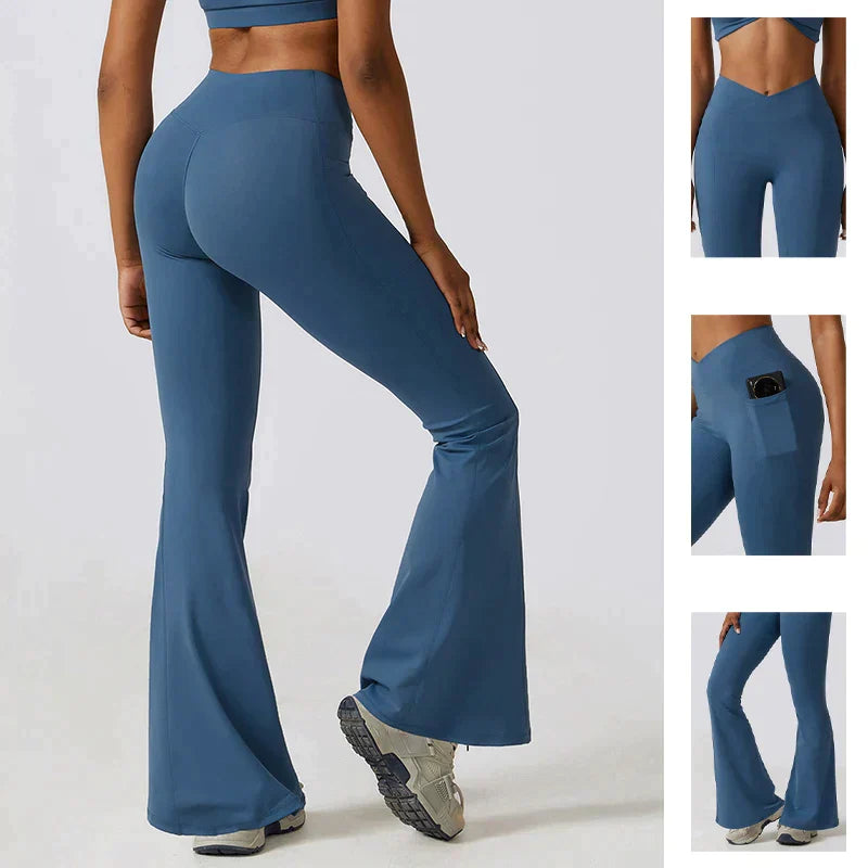 Damen High-Waist Flare Leggings – Weite Yoga Fitnesshose