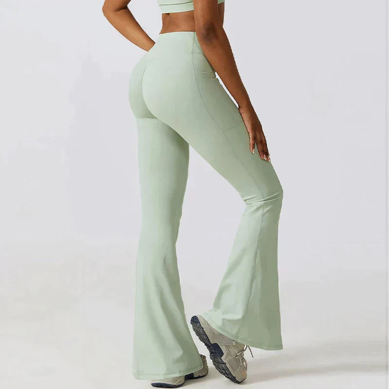 Damen High-Waist Flare Leggings – Weite Yoga Fitnesshose