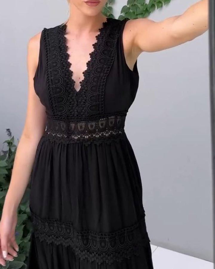 Damen V Ausschnitt Spitzenkleid