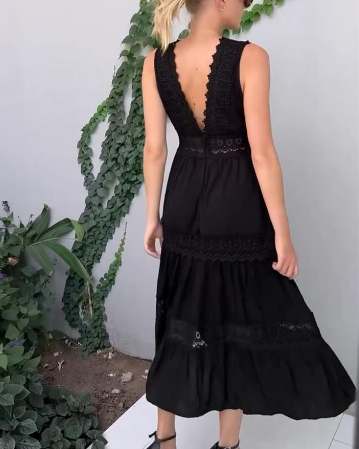 Damen V Ausschnitt Spitzenkleid