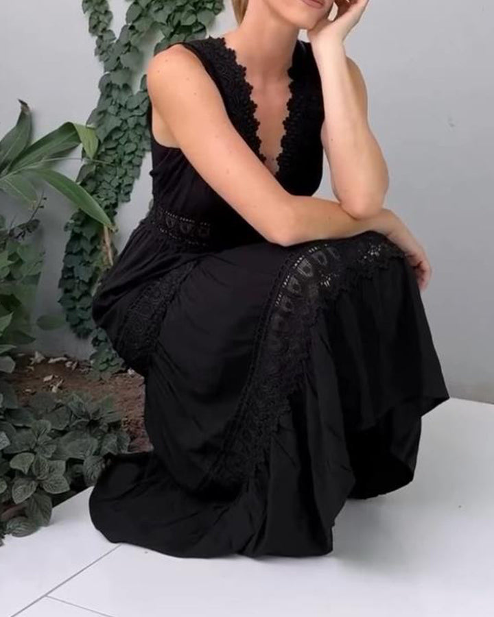 Damen V Ausschnitt Spitzenkleid