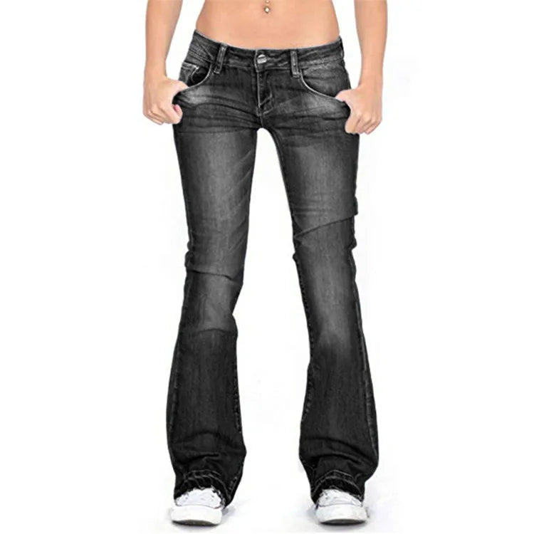 Damen Low Rise Schlagjeans – Vintage Schlaghosen Denim Jeans