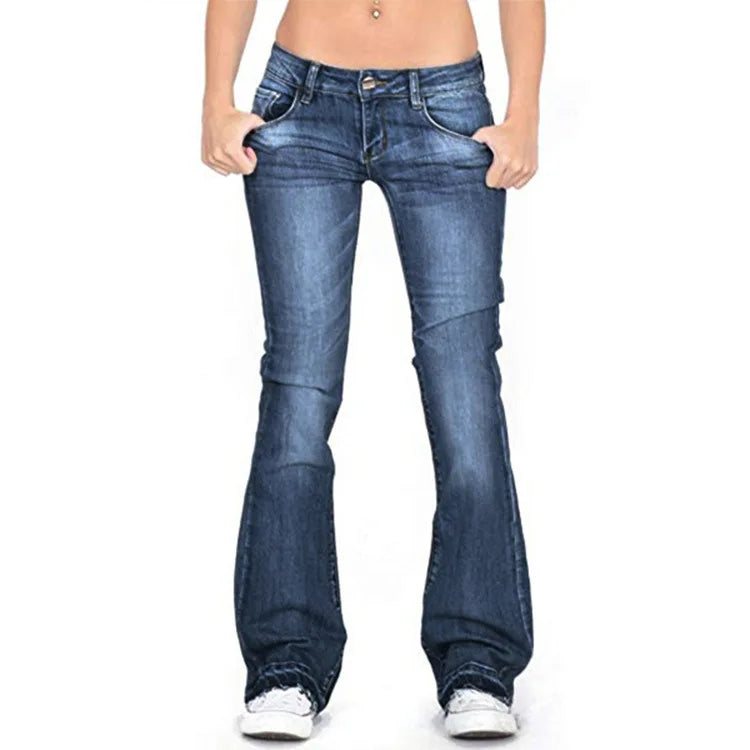 Damen Low Rise Schlagjeans – Vintage Schlaghosen Denim Jeans