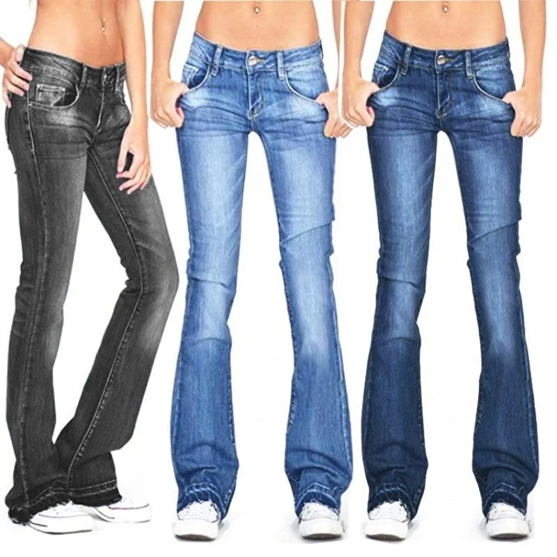 Damen Low Rise Schlagjeans – Vintage Schlaghosen Denim Jeans