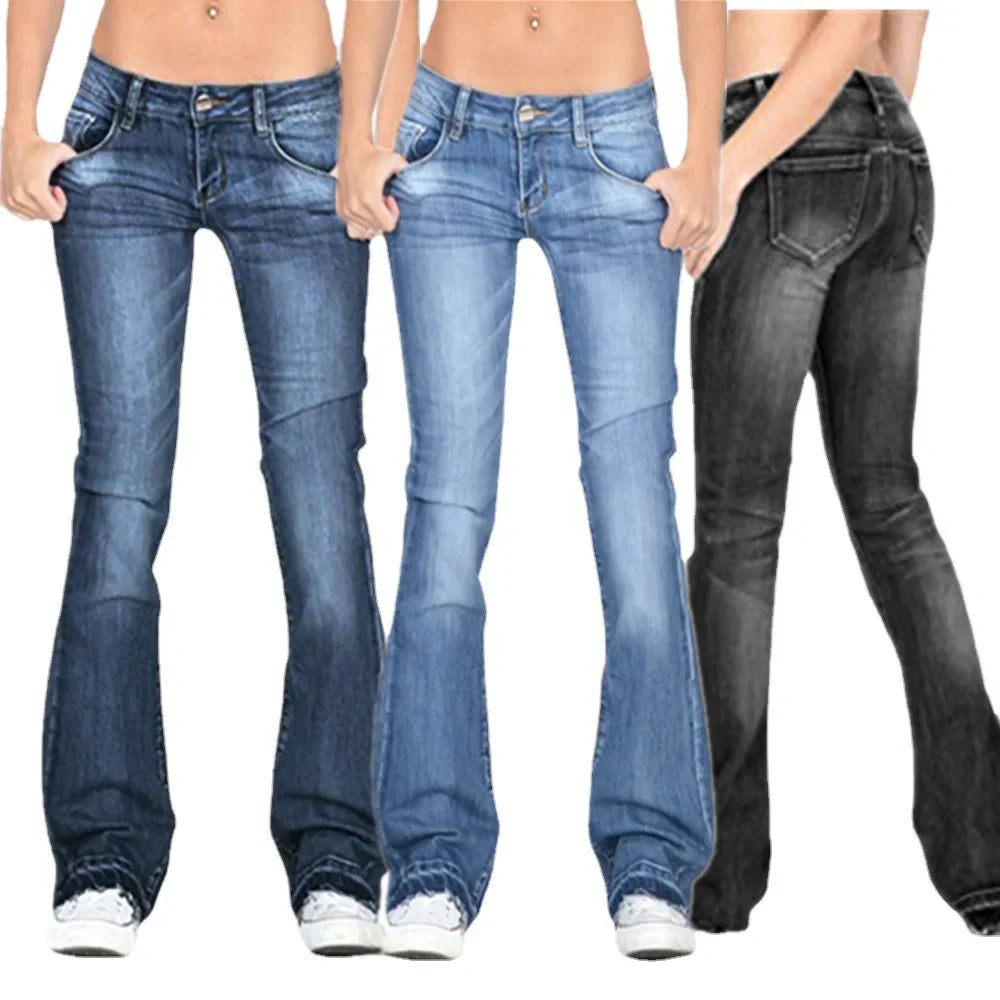 Damen Low Rise Schlagjeans – Vintage Schlaghosen Denim Jeans