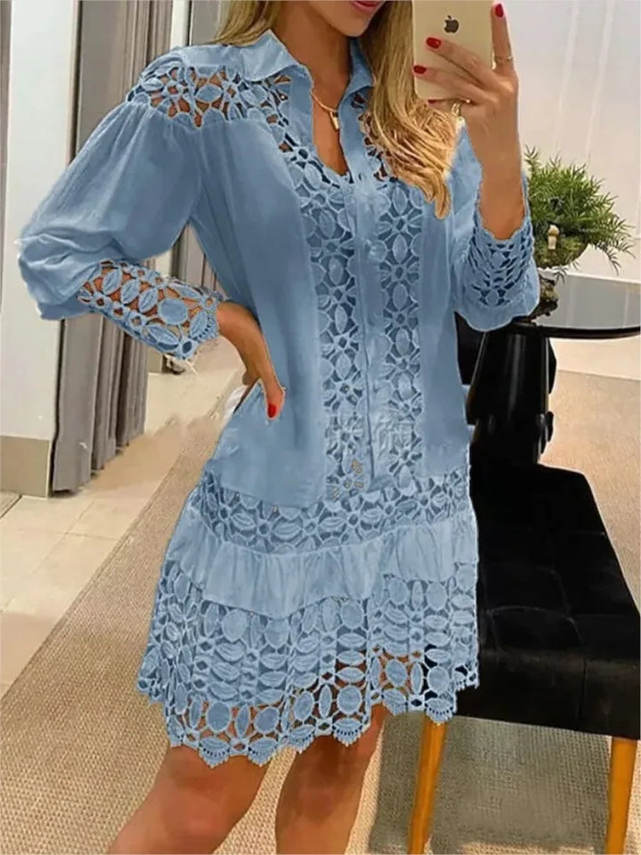 Minikleid mit Knopfleiste und langen Ärmeln für Damen – Sommeroutfit aus Spitze