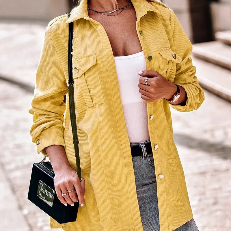 Stilvolle Damen Cord Jacke in Gelb – Vielseitig und Modern 0