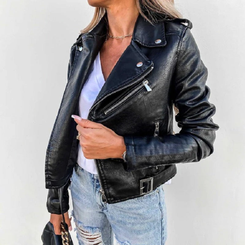 Stylische Damen Bikerjacke mit Reverskragen – Vielseitig und Modern 0