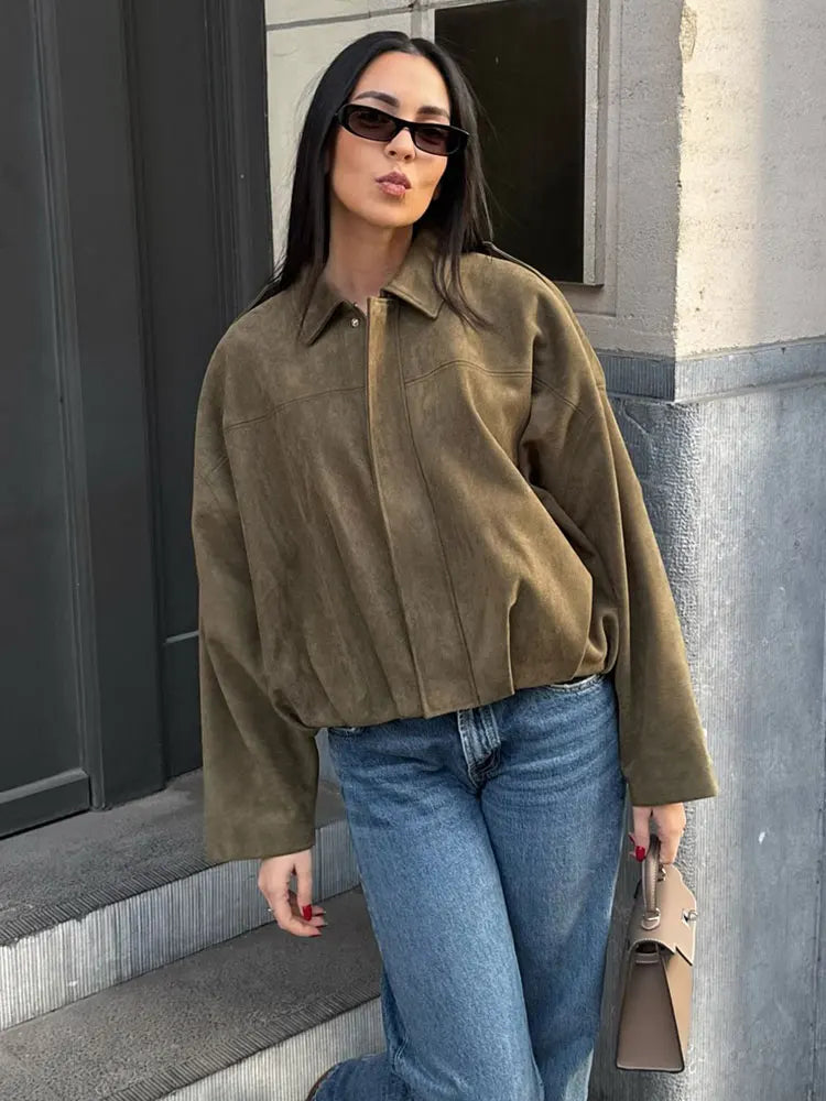 Stylische grüne Übergangsjacke für Damen im Vintage-Motorrad-Stil 0