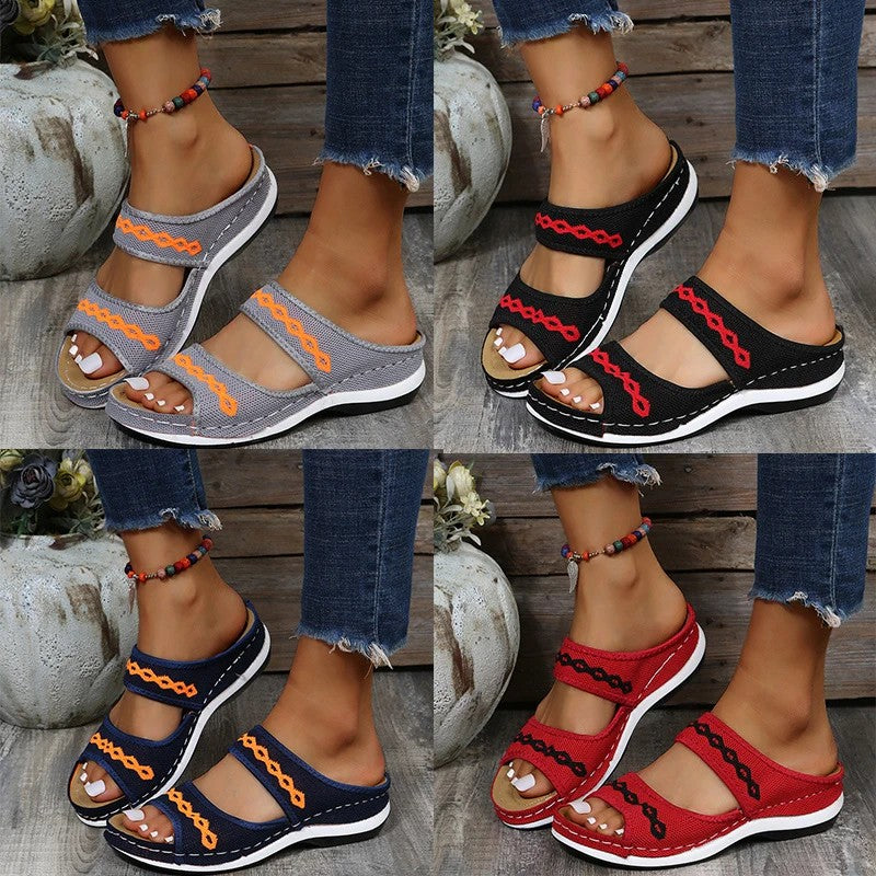 Damen Boho Offene Sandalen – Flache Sommer Slip-On Pantoletten