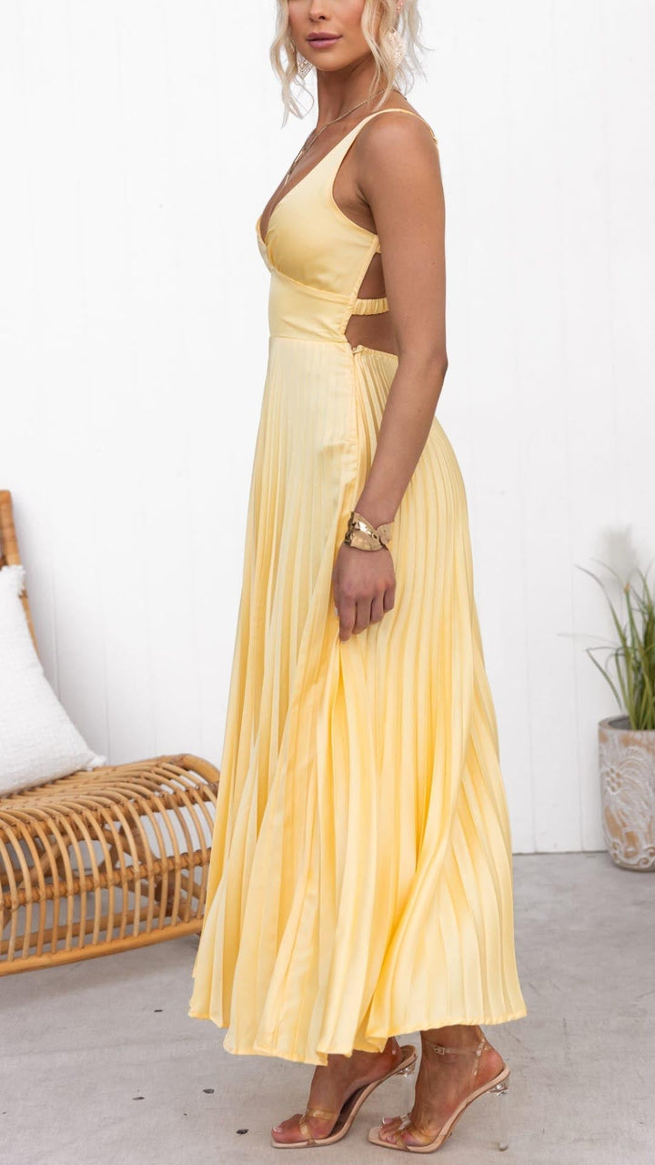 Damen V Ausschnitt Plissiertes Maxikleid