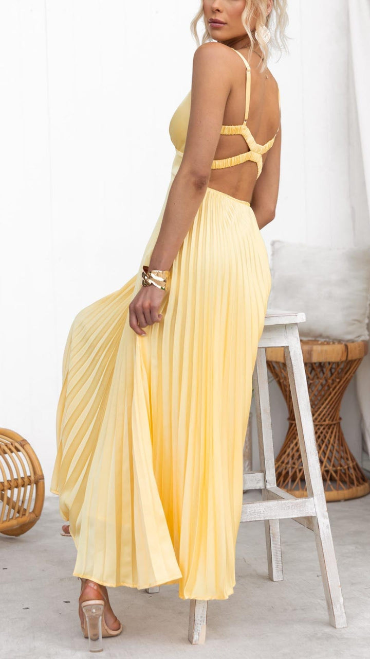 Damen V Ausschnitt Plissiertes Maxikleid