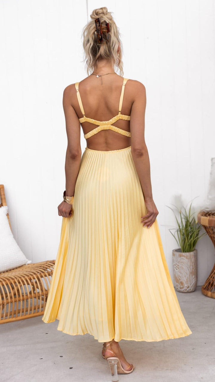 Damen V Ausschnitt Plissiertes Maxikleid
