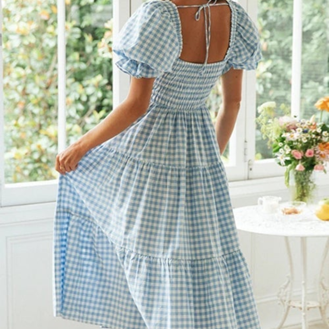 Damen Sommerkleid Mit Blauem Blumenmuster