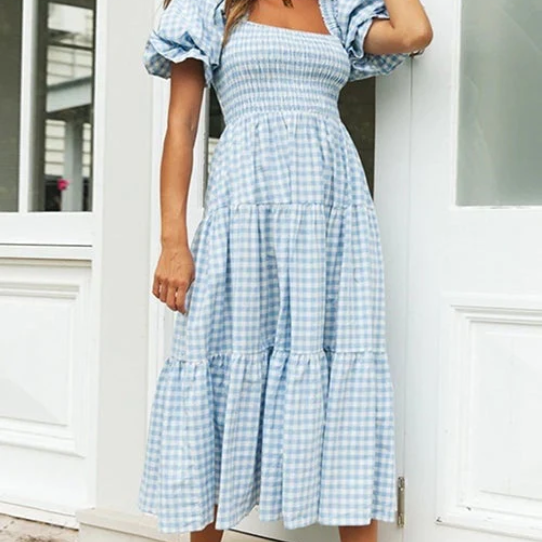 Damen Sommerkleid Mit Blauem Blumenmuster