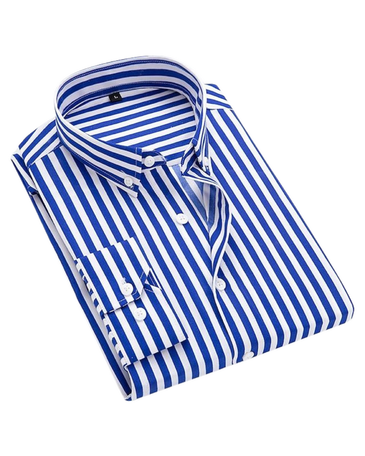 Herren Gestreiftes Langarm Slim Fit Hemd – Button-Down Kragen Hemd