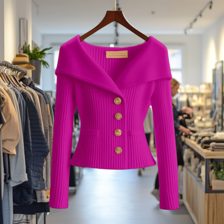 Damen Strickjacke Mit Breitem Kragen