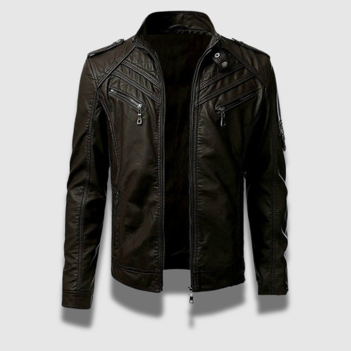 Herren Klassische Reißverschluss Gesteppt Leder Biker Jacke