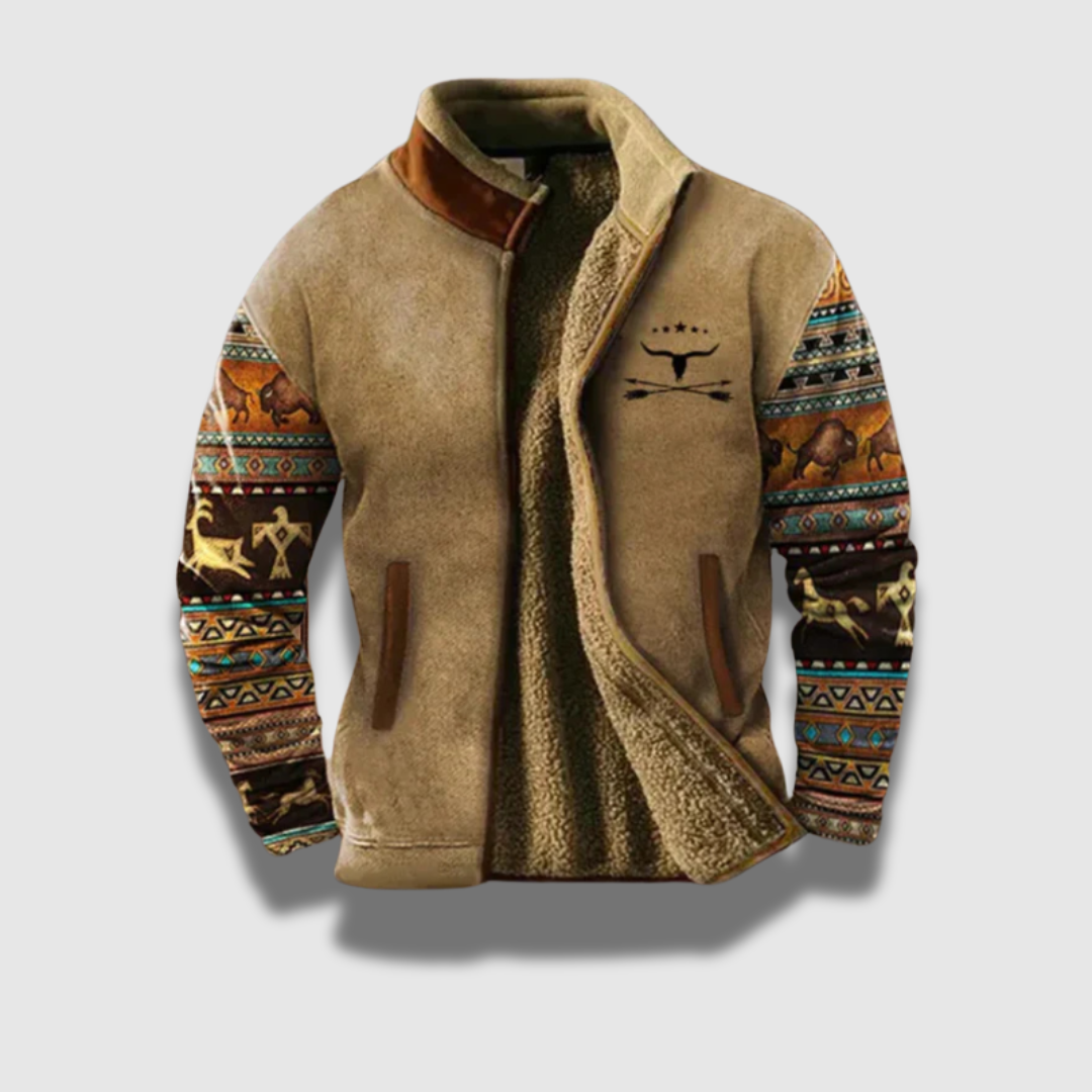 Herren Trendy Fleece Gefütterte Reißverschluss Hochkragen Jacke