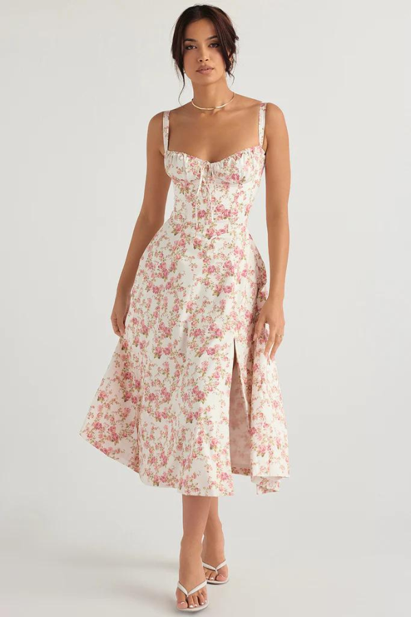 Damen Korsettkleid Mit Blumenmuster
