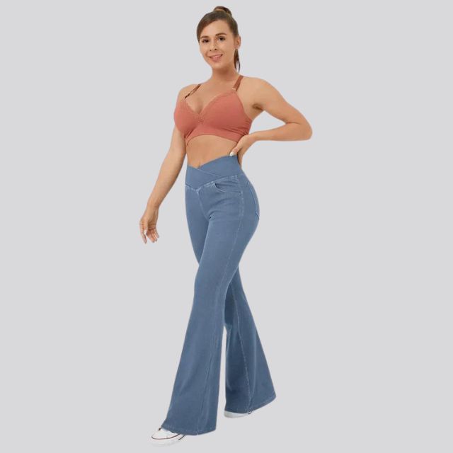 Damen High-Waist Flare Leggings – Weite Yoga Fitnesshose