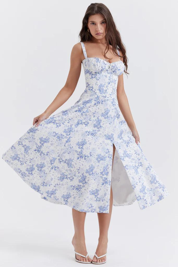 Damen Korsettkleid Mit Blumenmuster