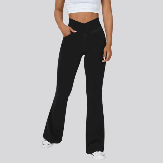 Damen High-Waist Flare Leggings – Weite Yoga Fitnesshose