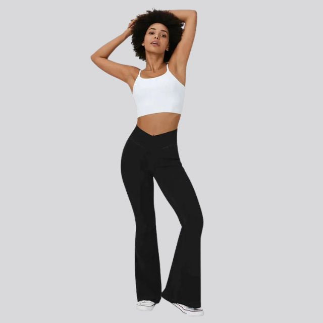 Damen High-Waist Flare Leggings – Weite Yoga Fitnesshose