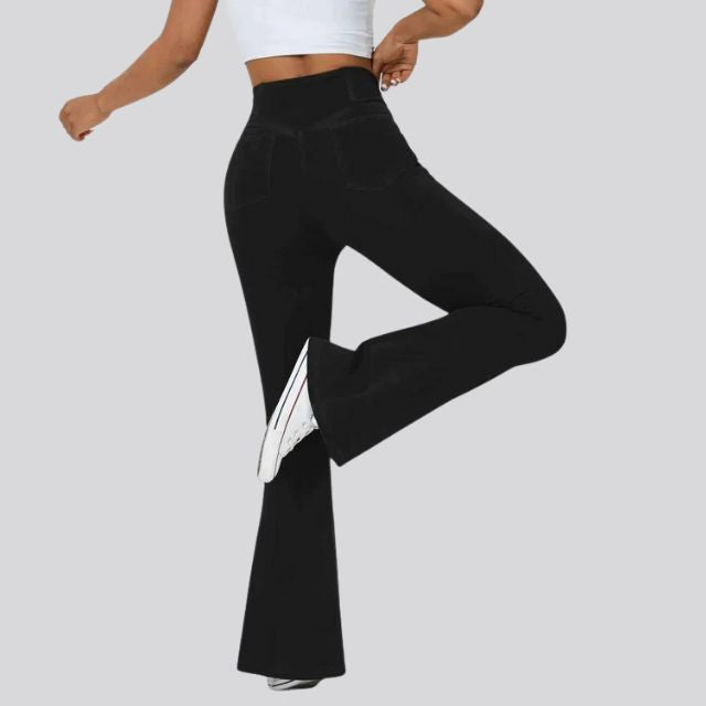 Damen High-Waist Flare Leggings – Weite Yoga Fitnesshose