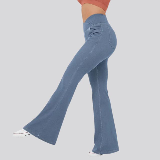 Damen High-Waist Flare Leggings – Weite Yoga Fitnesshose