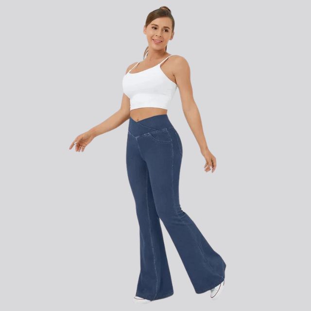Damen High-Waist Flare Leggings – Weite Yoga Fitnesshose