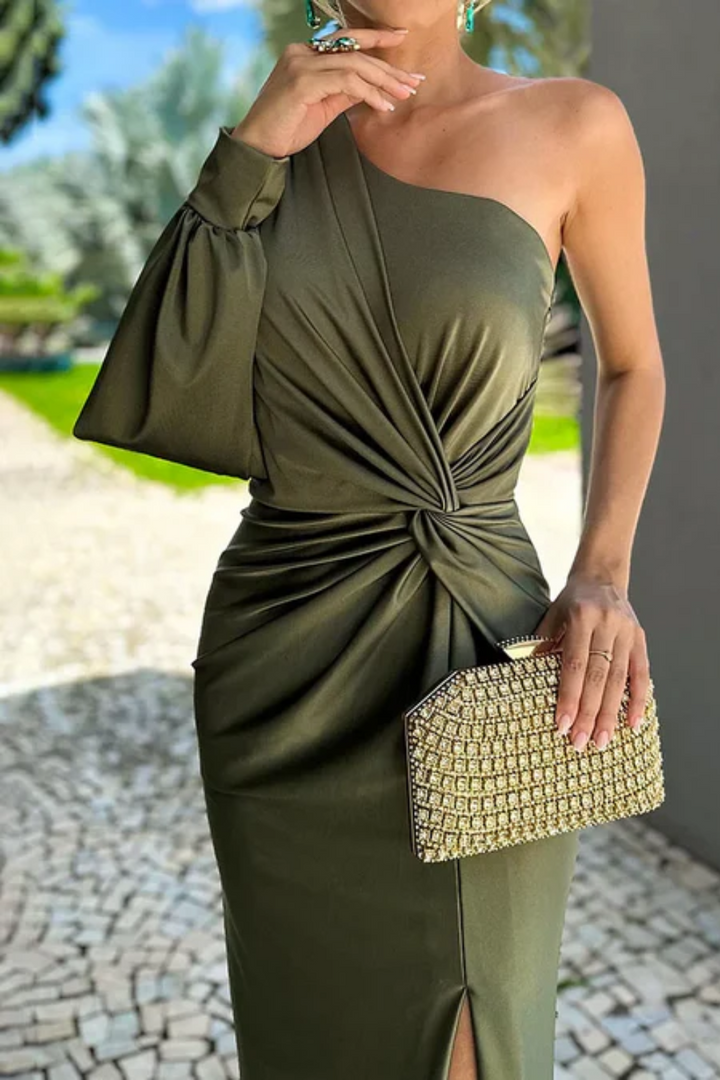Damen Ein Schulter Wickelkleid
