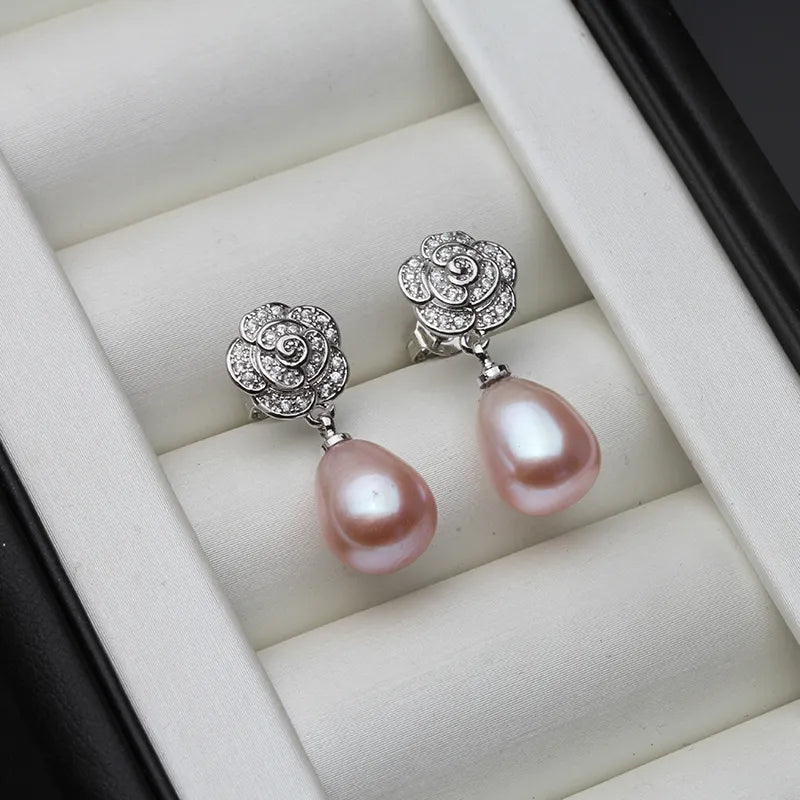 Vintage-Ohrringe mit silberner Blume und Perlen für Damen – Romantischer, eleganter Schmuck