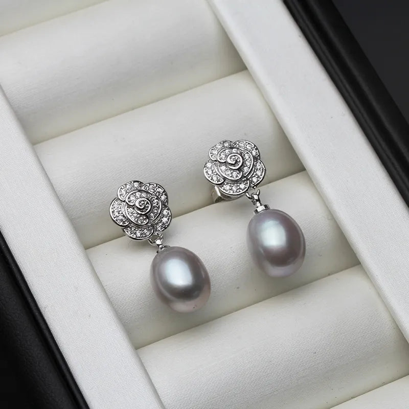 Vintage-Ohrringe mit silberner Blume und Perlen für Damen – Romantischer, eleganter Schmuck