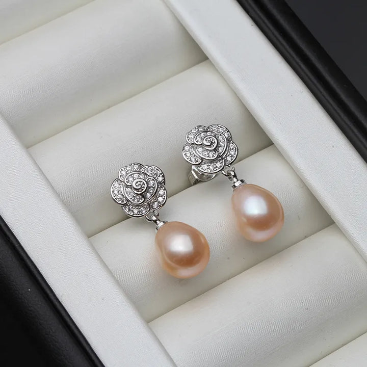Vintage-Ohrringe mit silberner Blume und Perlen für Damen – Romantischer, eleganter Schmuck