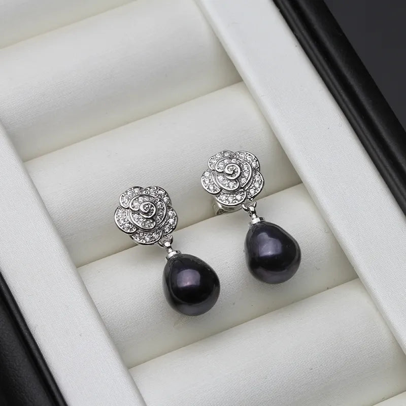 Vintage-Ohrringe mit silberner Blume und Perlen für Damen – Romantischer, eleganter Schmuck