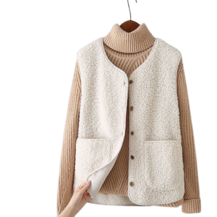 Warme ärmellose Lammwoll-Strickjacke für Damen