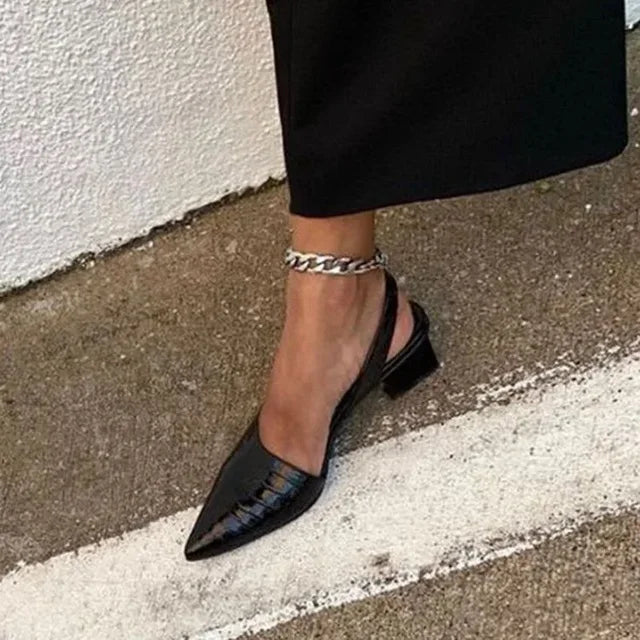 Damen Leder Slingback Pumps Mit Niedrigem Absatz - Elegant Bequem
