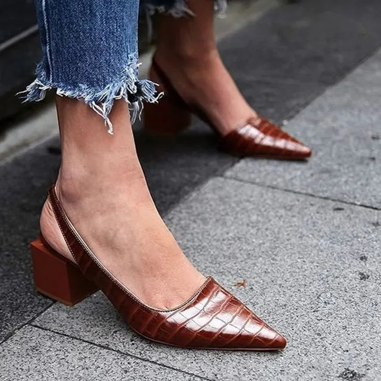 Damen Leder Slingback Pumps Mit Niedrigem Absatz - Elegant Bequem