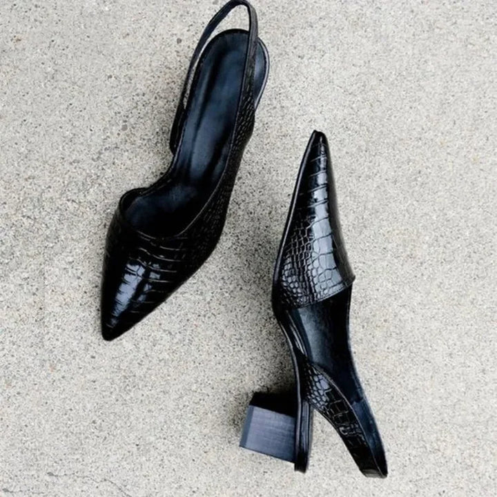 Damen Leder Slingback Pumps Mit Niedrigem Absatz - Elegant Bequem
